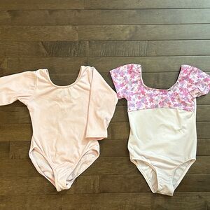 EUC Two Pink Dance Leotards Long Sleeve Moret & Short Sleeve Danskin, Size 4/5